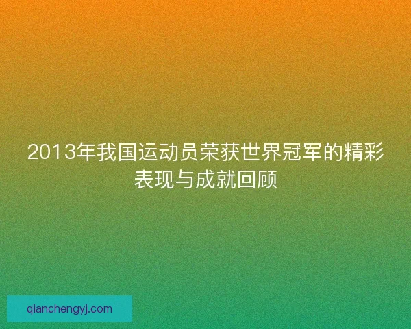 2013年我国运动员荣获世界冠军的精彩表现与成就回顾