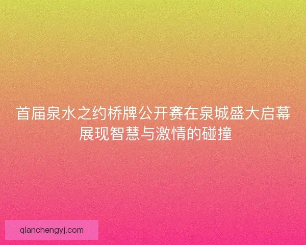 首届泉水之约桥牌公开赛在泉城盛大启幕 展现智慧与激情的碰撞