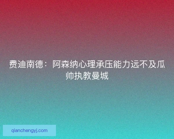 费迪南德:阿森纳心理承压能力远不及瓜帅执教曼城 费迪南德:阿森纳心理承压能力远不及瓜帅执教曼城